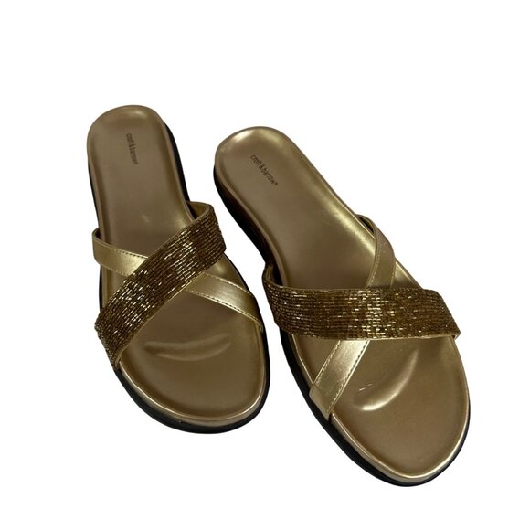 croft & barrow Shoes - Womens Croft & Barrow Gold Beaded Strappy Slide Sandals Size 9 M Beach Vacation